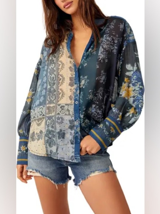 Free People Tops - We The Free People Floral Patchwork Mixed Print Button down Shirt long sleeve